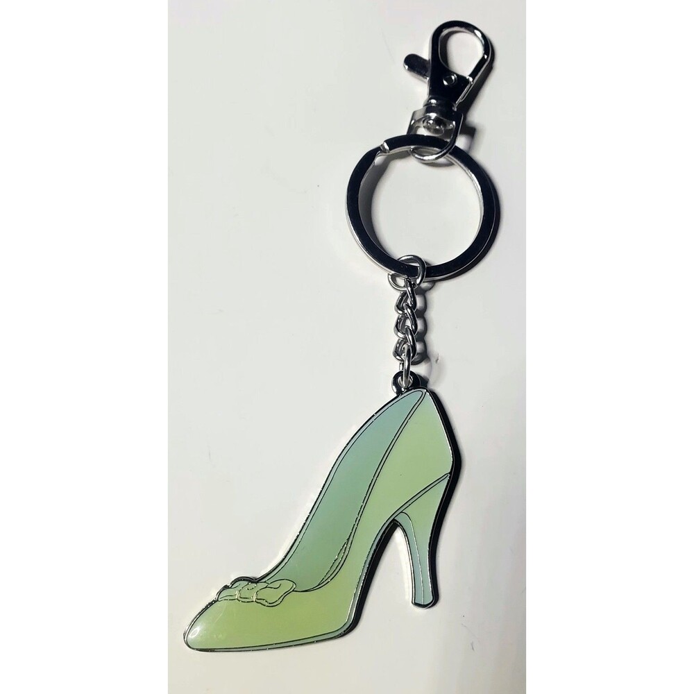 Disney Movie Club Cinderella Glass Slipper Green Enamel Keychain Bag Charm Clip